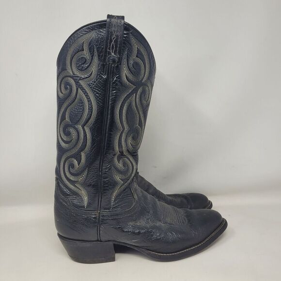 Tony Lama Boots Mens 8.5D Black Leather Western Cowboy Rodeo Embroidered 8410 - Picture 2 of 11